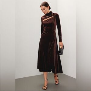 Rene Ruiz Collection Chocolate Brown Velvet Cut Out Midi Dress Long Sleeve Sz. 6